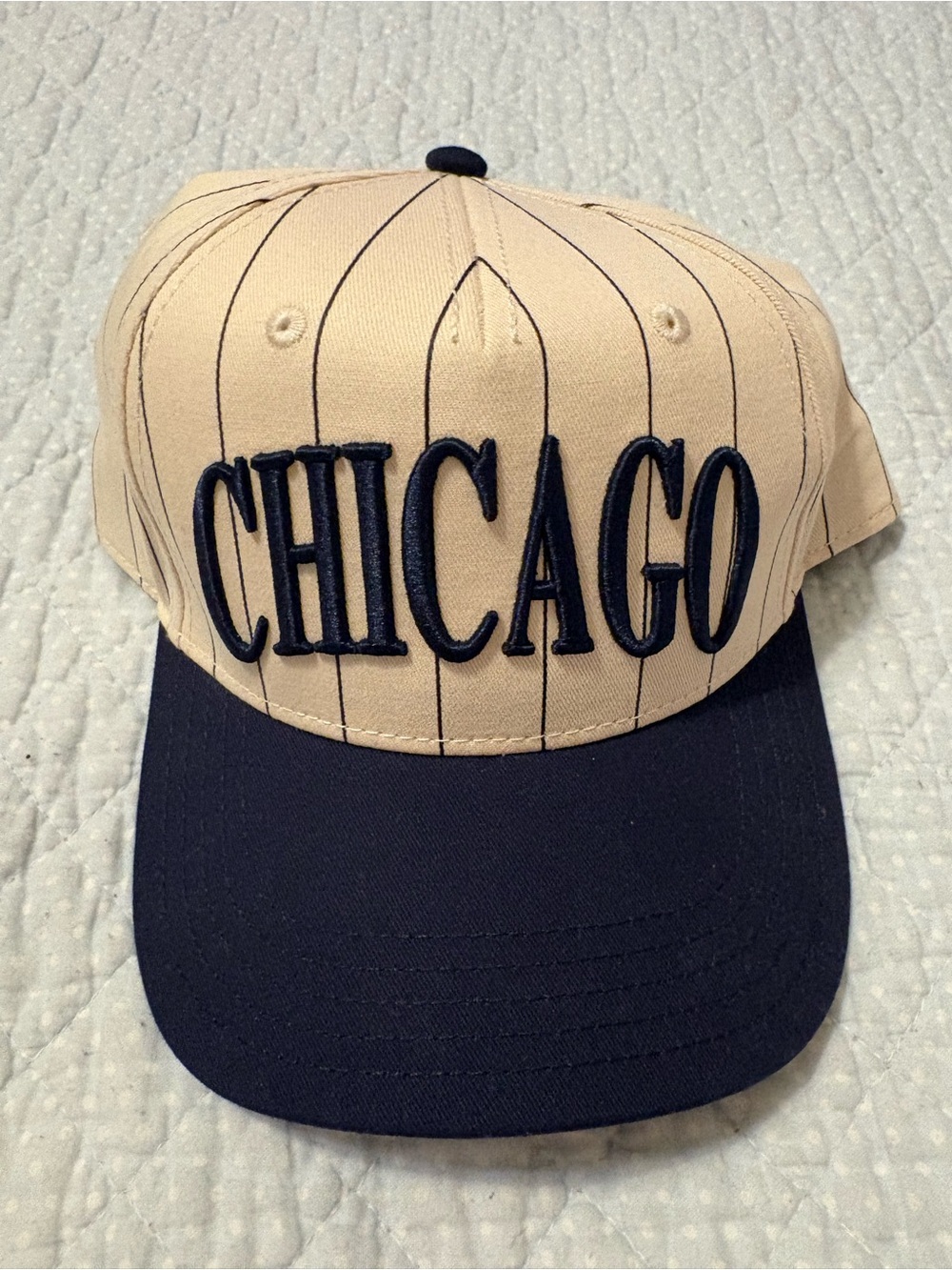 Chicago Lettering Pinstripe Baseball Cap - Beige & Navy